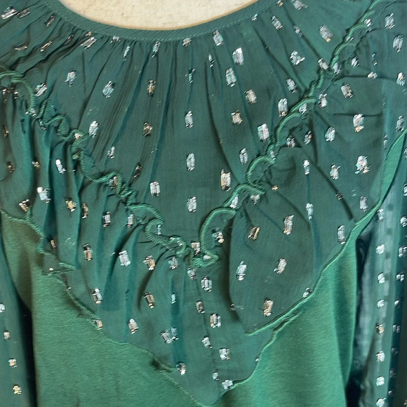 Loft
Shimmer Dotted Ruffle Yoke Mixed Media Top Sz L - Picture 3 of 11